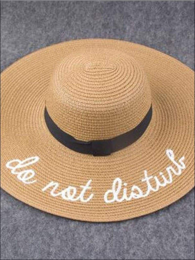 Womens Do Not Disturb Embroidered Straw Beach Hat - Brown - Womens Accessories