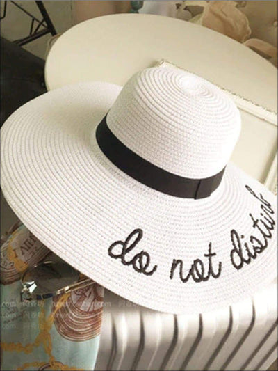 Womens Do Not Disturb Embroidered Straw Beach Hat - White - Womens Accessories