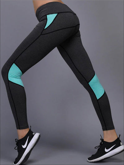 Womens Elastic Colorblock Leggings - Mint / S - Womens Activewear