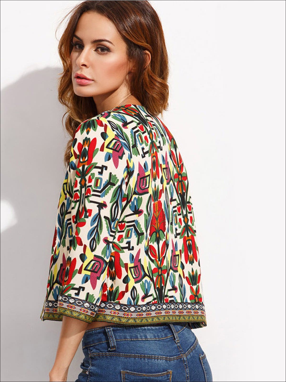 Womens Embroidered Tribal Print Jacket - Womens Fall Outerwear