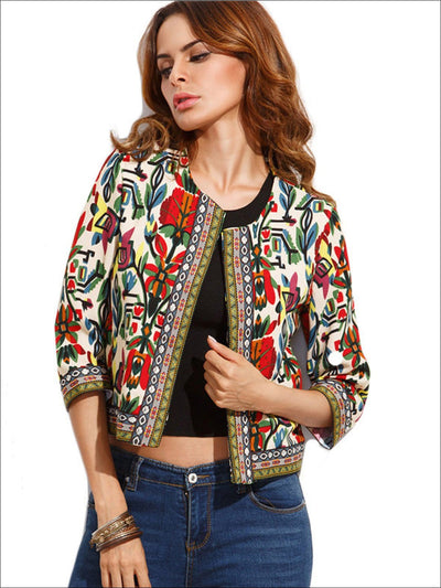 Womens Embroidered Tribal Print Jacket - Multicolor / S - Womens Fall Outerwear