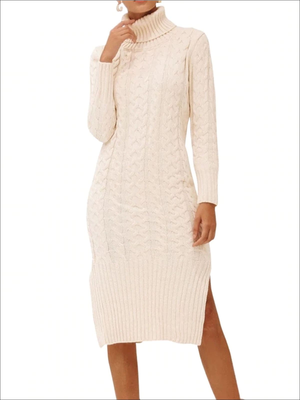 Womens Fall Cable Knit Turtleneck Sweater Dress - Womens Fall Dresses