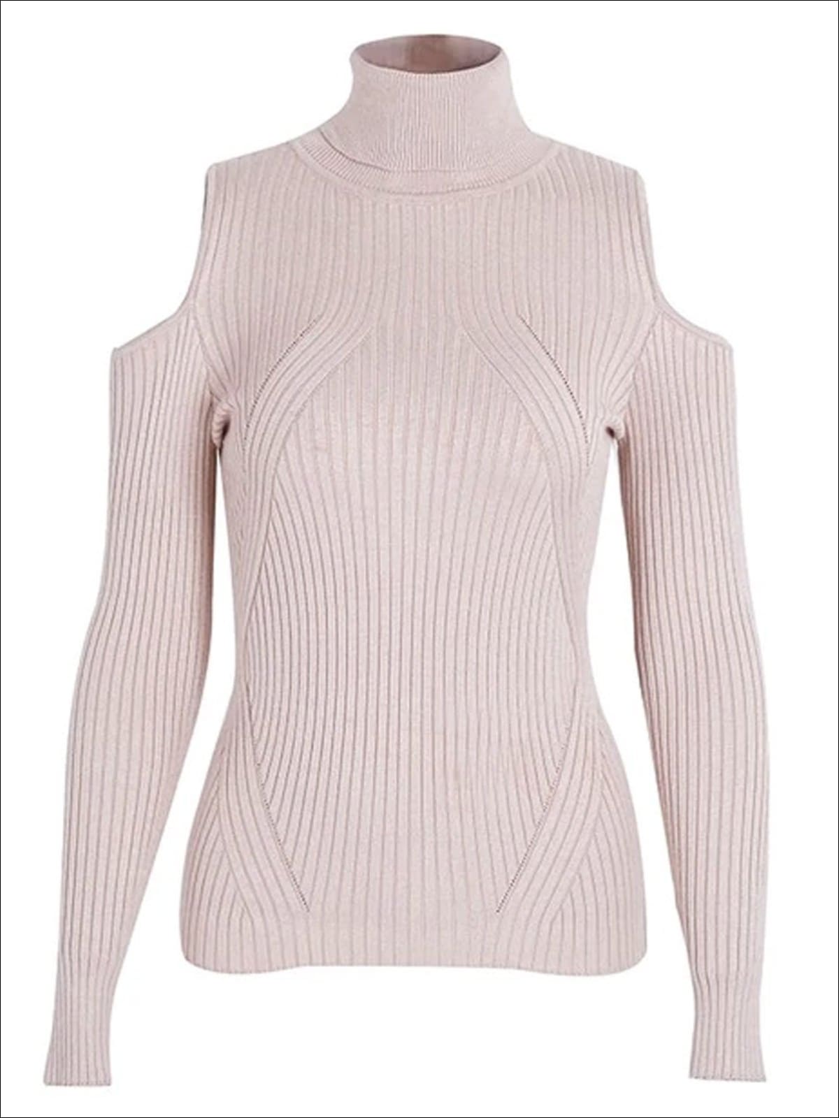Womens Fall Cozy Knitted Cold Shoulder Sweater - Pink / S/M - Womens Fall Sweaters