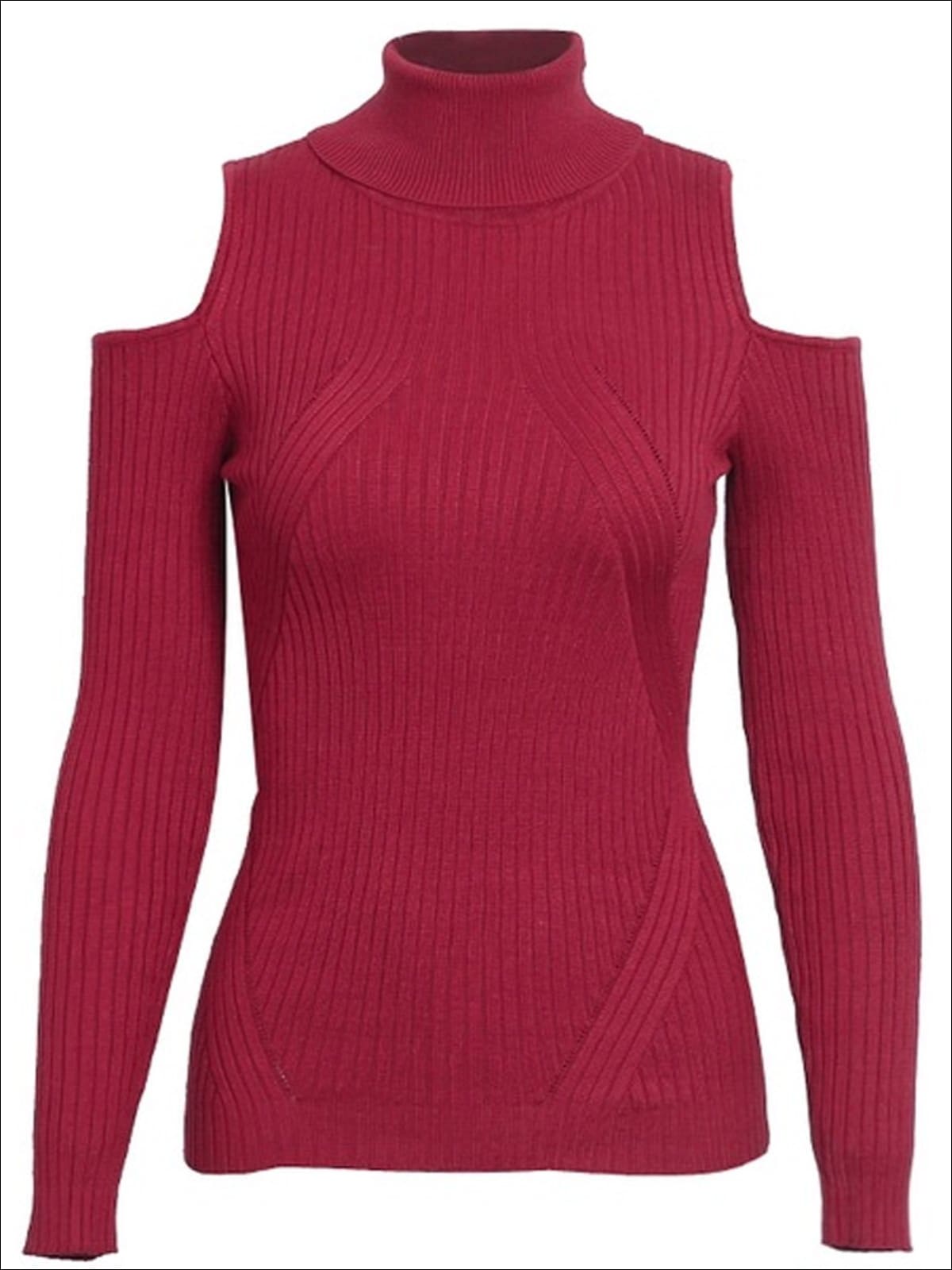 Womens Fall Cozy Knitted Cold Shoulder Sweater - Red / S/M - Womens Fall Sweaters