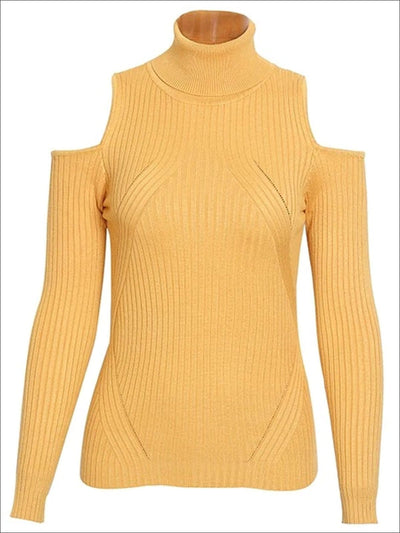 Womens Fall Cozy Knitted Cold Shoulder Sweater - Yellow / S/M - Womens Fall Sweaters