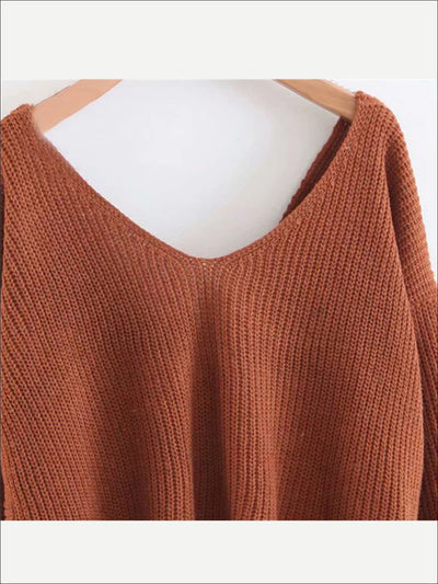 Womens Fall Knit Casual V-Neck Sweater - Womens Fall Sweaters