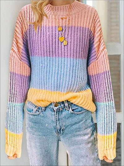 Womens Fall Knit Colorful Striped Sweater - Womens Fall Sweaters
