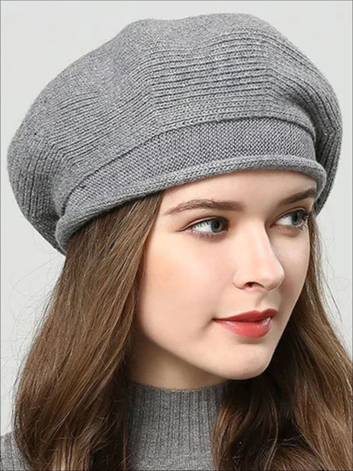 Womens Fall Knit Fashion Beret Cap - Grey - Womens Accessory