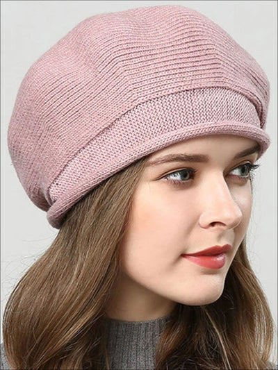 Womens Fall Knit Fashion Beret Cap - Pink - Womens Accessory