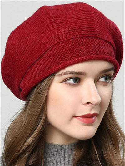 Womens Fall Knit Fashion Beret Cap - Red - Womens Accessory