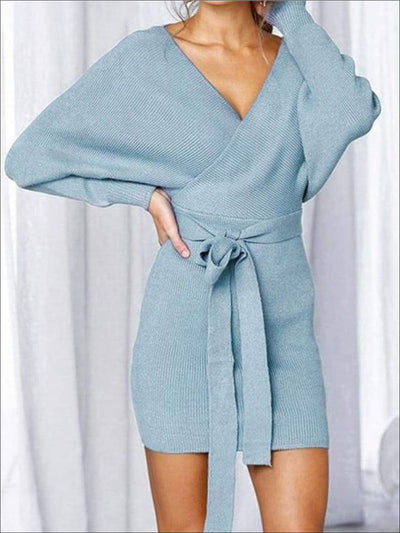 Womens Fall Knit Fashion Wrap Sweater Dress - Womens Fall Dresses