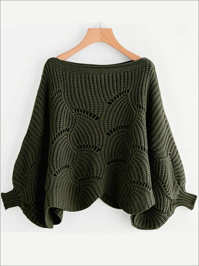 Womens Fall Knit Oversized Boat Neck Sweater - Green / S - Womens Fall Sweaters