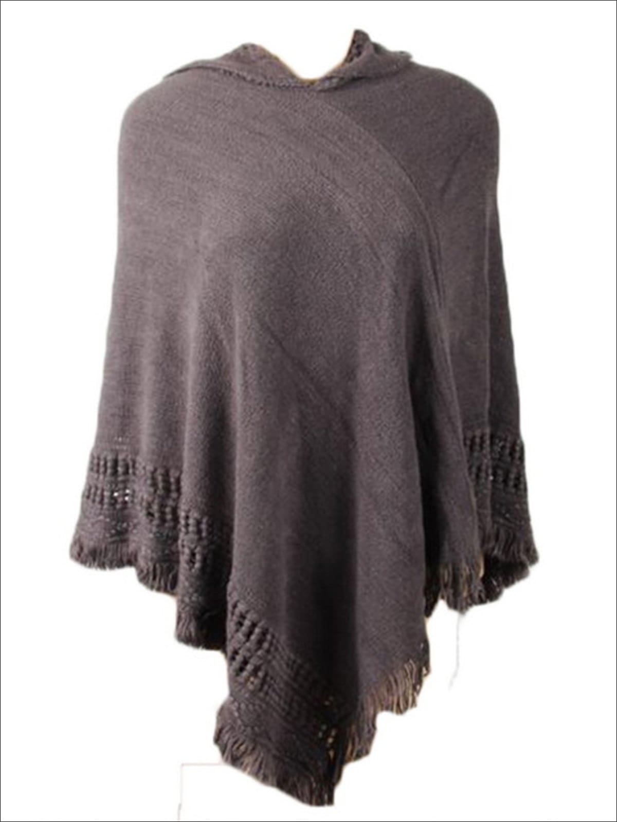 Womens Fall Knitted Cashmere Fringe Poncho - Womens Fall Outerwear