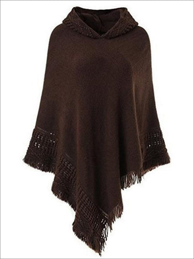 Womens Fall Knitted Cashmere Fringe Poncho - Womens Fall Outerwear