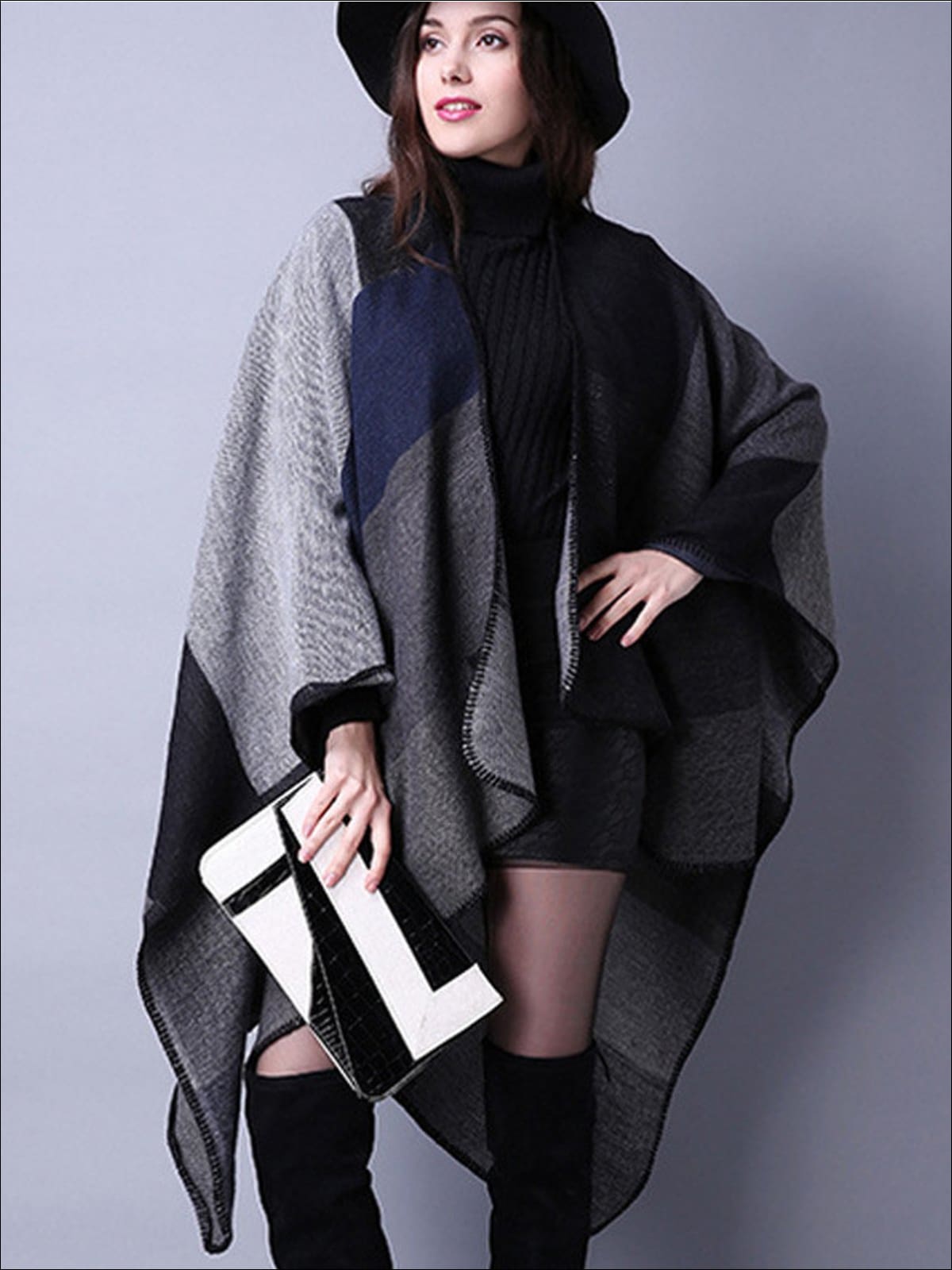Womens Fall Knitted Color-Block Cardigan - Black / One - Womens Fall Outerwear