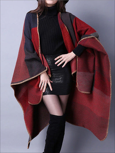 Womens Fall Knitted Color-Block Cardigan - Red / One - Womens Fall Outerwear