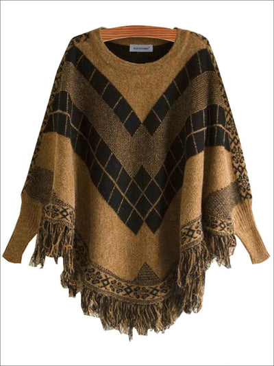 Womens Fall Knitted Fringe Sweater - Brown / One - Womens Fall Sweaters
