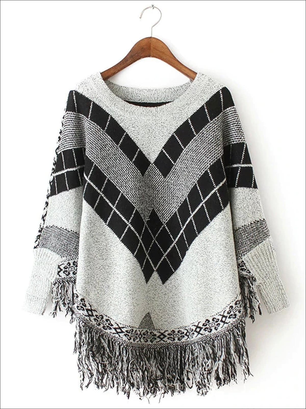 Womens Fall Knitted Fringe Sweater - Grey / One - Womens Fall Sweaters