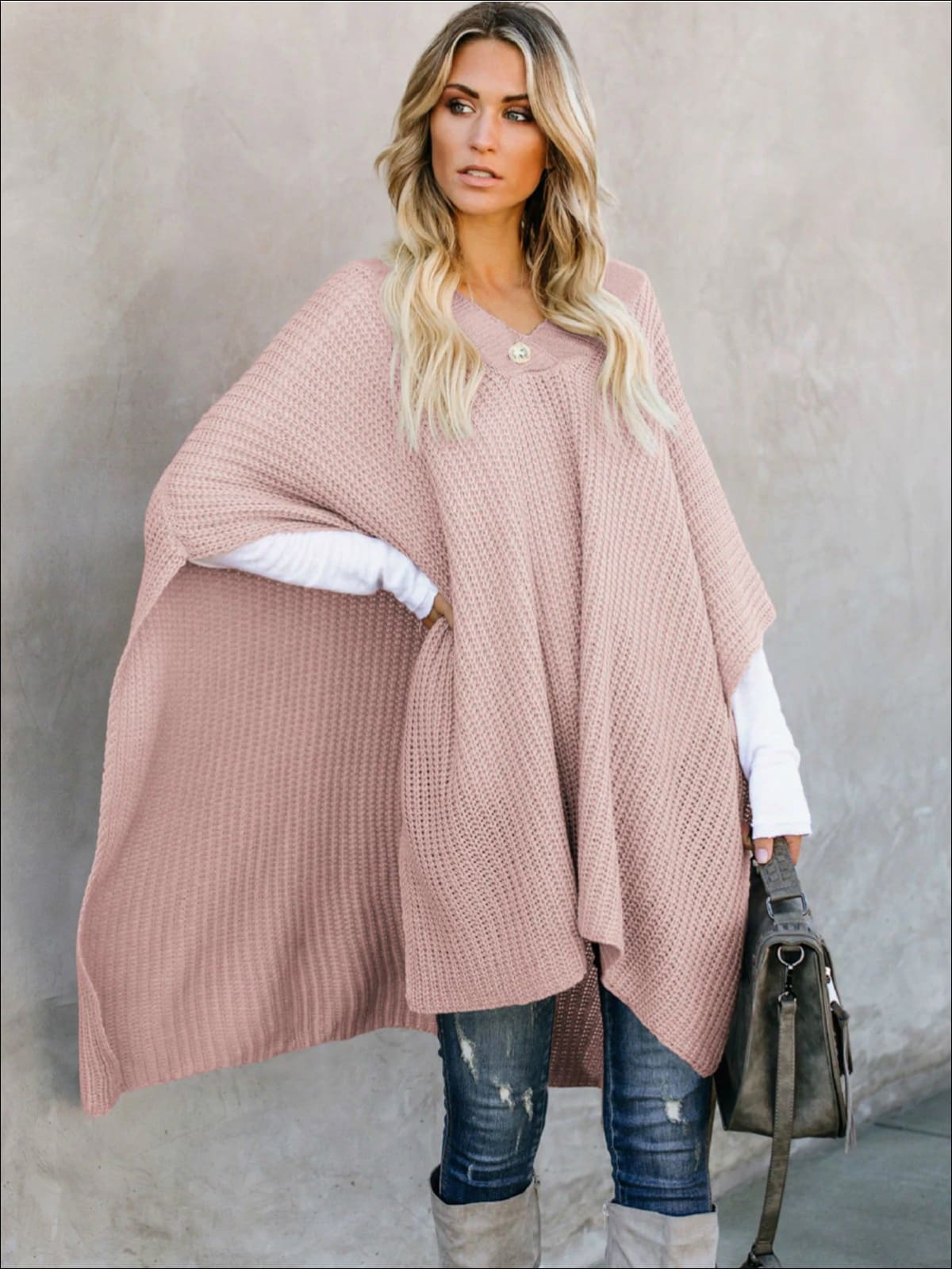 Womens Fall Knitted Pullover Poncho - Womens Fall Outerwear