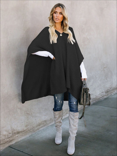 Womens Fall Knitted Pullover Poncho - Black / S - Womens Fall Outerwear