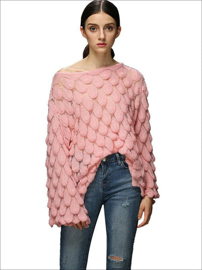 Womens Fall Macrame Over-Sized Pullover Sweater - Pink / One - Womens Fall Sweaters