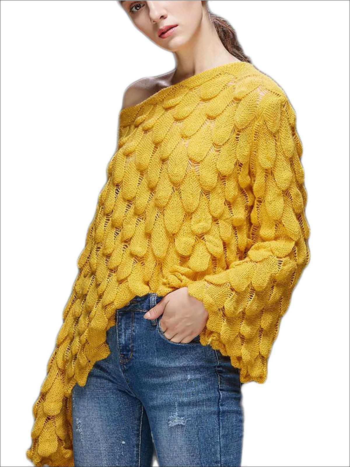Womens Fall Macrame Over-Sized Pullover Sweater - Yellow / One - Womens Fall Sweaters