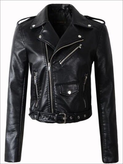 Womens Fall Synthetic Leather Moto Jacket - Black / S - Womens Fall Outerwear