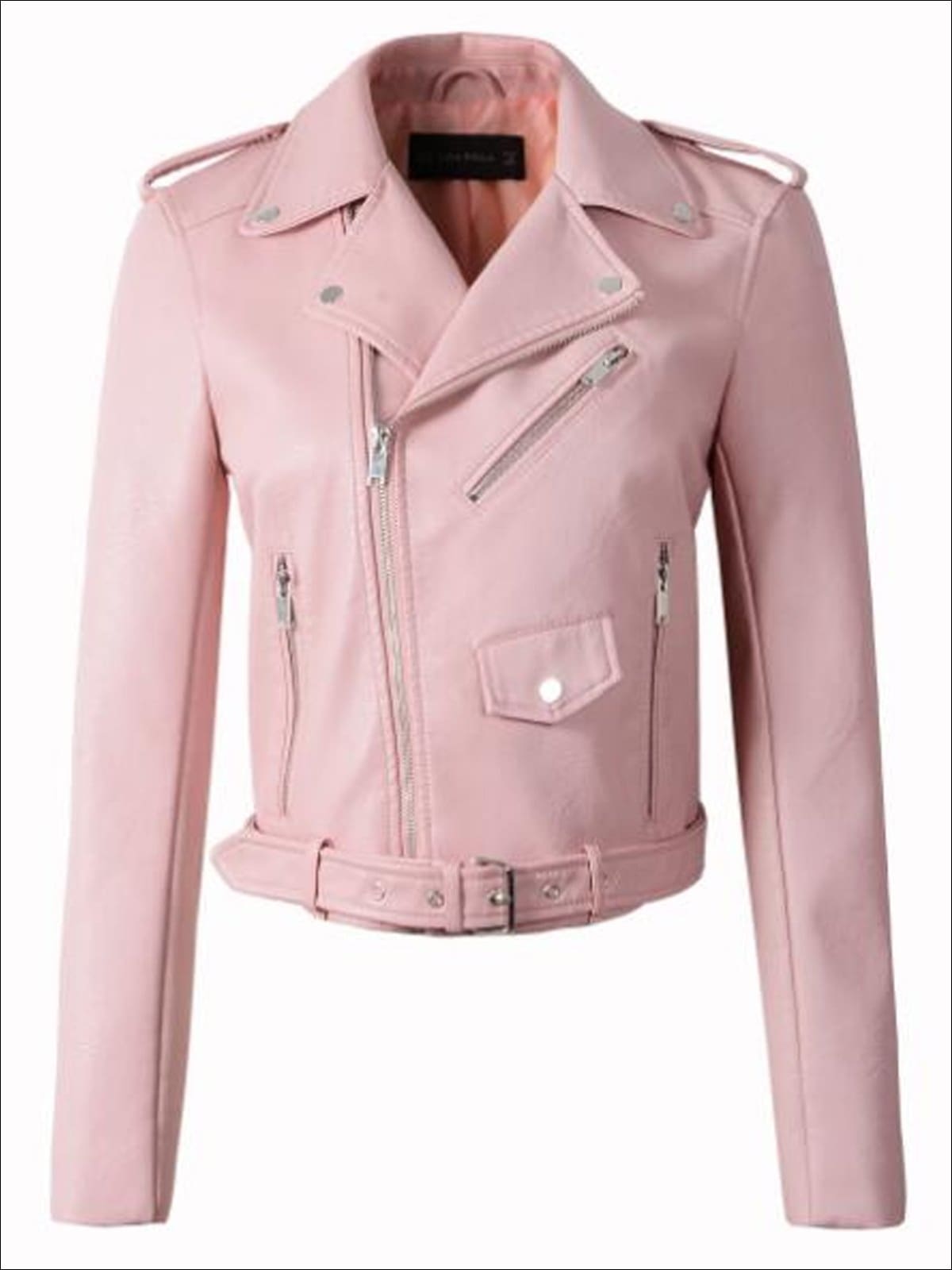 Womens Fall Synthetic Leather Moto Jacket - Pink / S - Womens Fall Outerwear