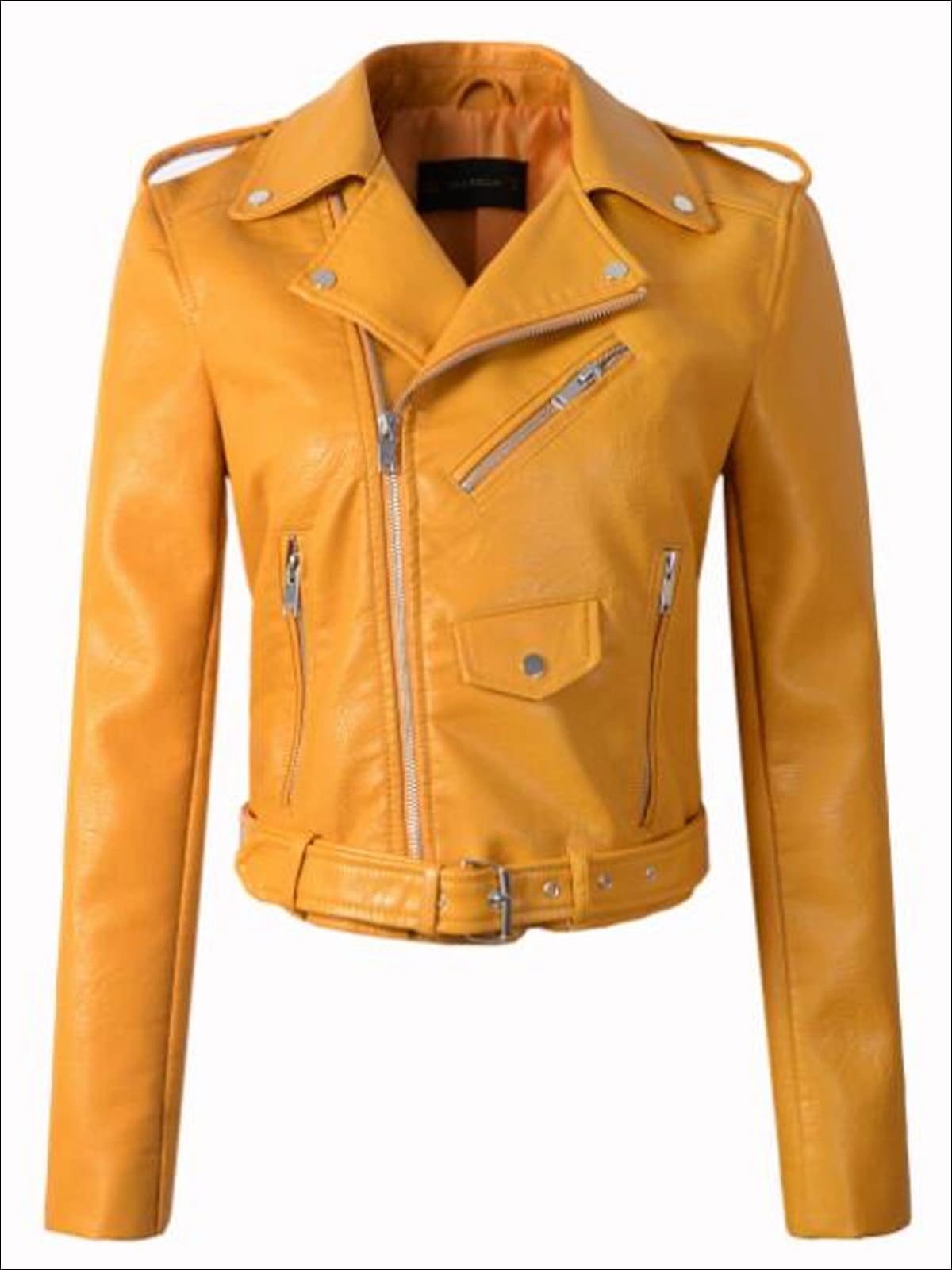 Womens Fall Synthetic Leather Moto Jacket - Yellow / S - Womens Fall Outerwear