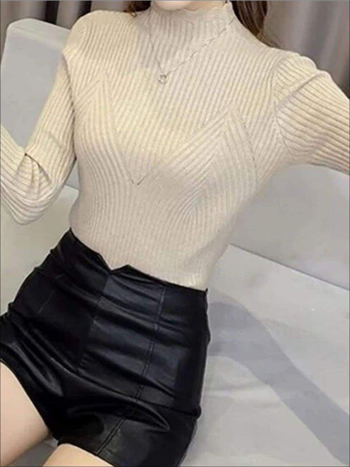 Womens Fall Trendy Knit Turtleneck Sweater - apricot / One Size - Womens Fall Sweaters