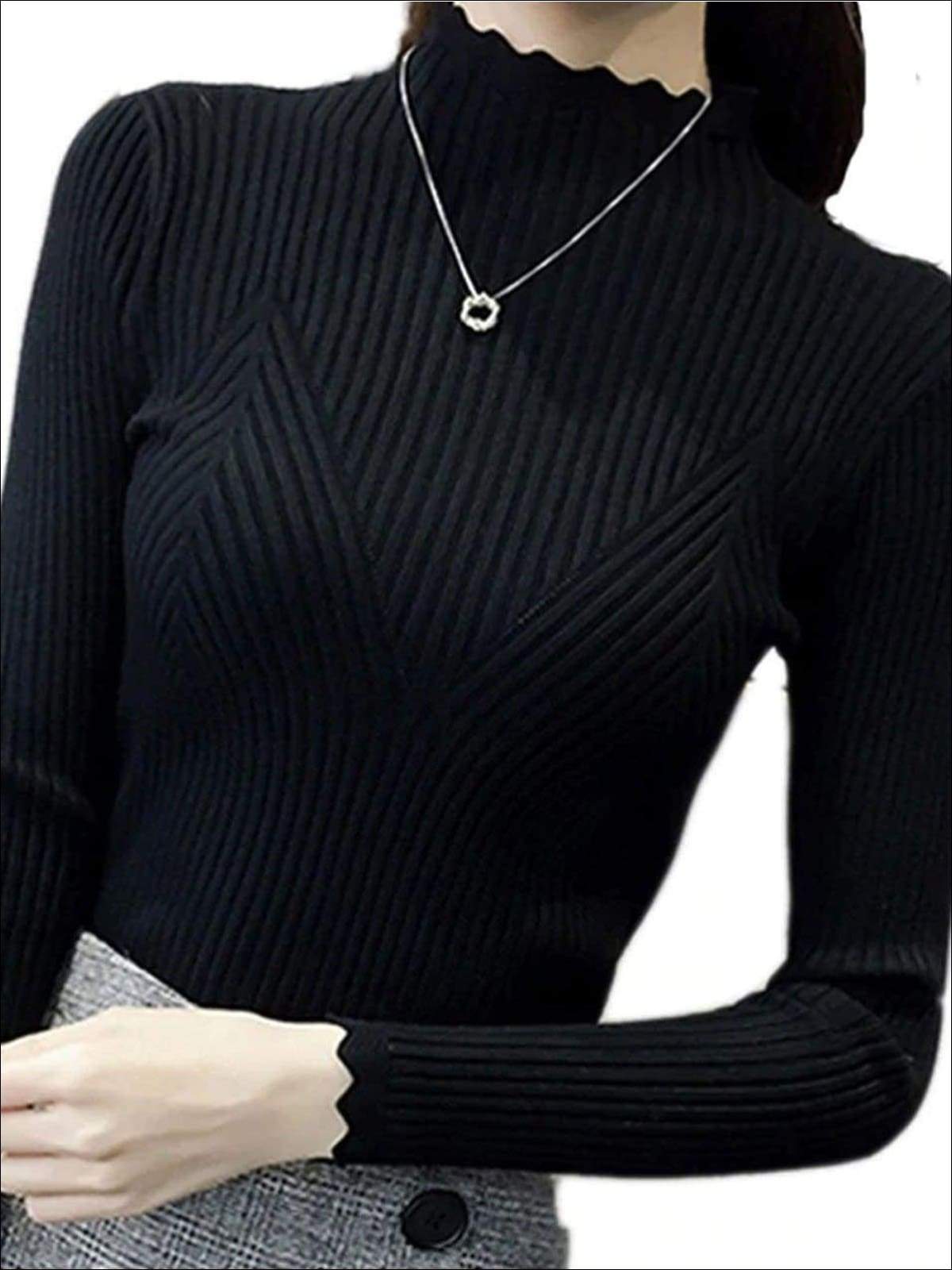 Womens Fall Trendy Knit Turtleneck Sweater - Black / One Size - Womens Fall Sweaters