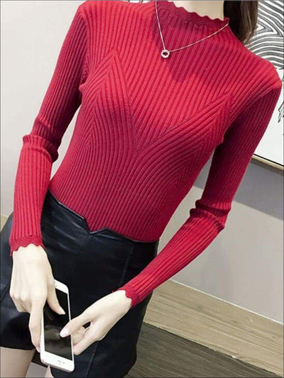 Womens Fall Trendy Knit Turtleneck Sweater - Burgundy / One Size - Womens Fall Sweaters