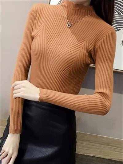 Womens Fall Trendy Knit Turtleneck Sweater - camel / One Size - Womens Fall Sweaters