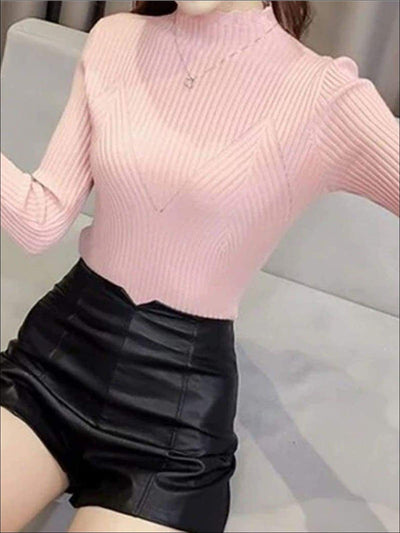 Womens Fall Trendy Knit Turtleneck Sweater - pink / One Size - Womens Fall Sweaters