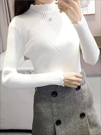 Womens Fall Trendy Knit Turtleneck Sweater - White / One Size - Womens Fall Sweaters