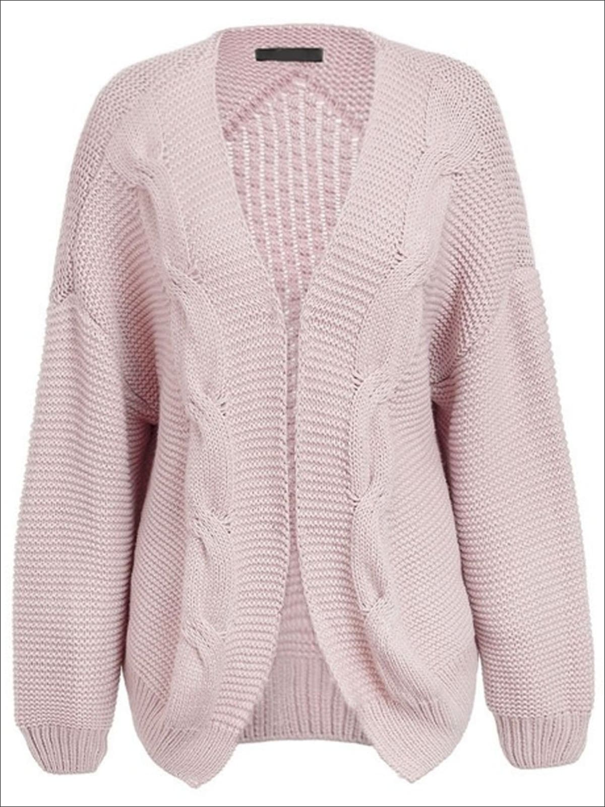 Womens Fall Twist Knitted Casual Cardigan - Pink / One Size - Womens Fall Outerwear