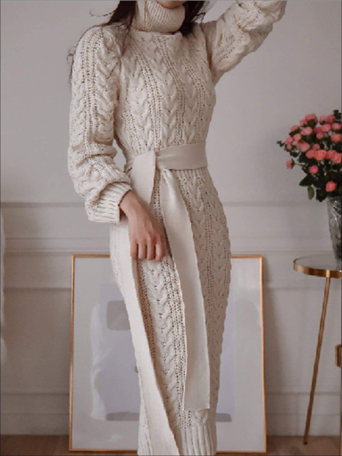 Womens Fashion Cable Knit Bodycon Sweater Dress - Womens Fall Dresses