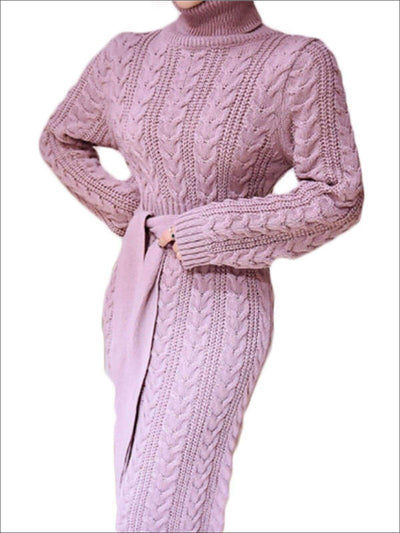 Womens Fashion Cable Knit Bodycon Sweater Dress - Pink / One Size - Womens Fall Dresses