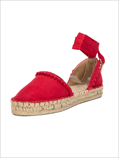 Womens Fashion Cross-Strap Espadrilles`With Pompom Applique By Liv and Mia - Womens Flats