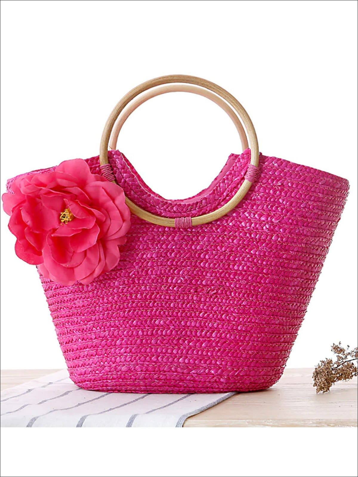 Womens Fashion Flower Embellished Bohemian Handbag - Pink - Womens Accessories