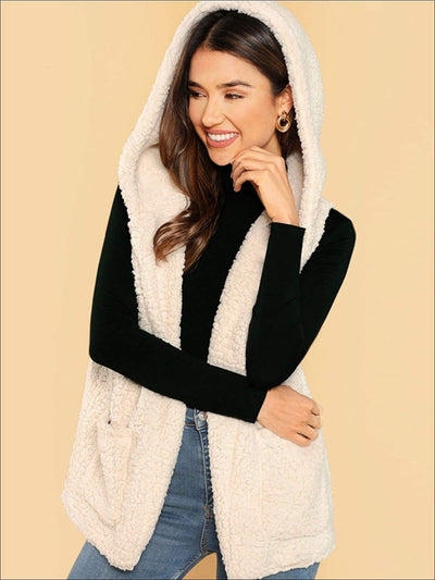 Womens Fashion Hooded Vest with Side Pockets - Womens Fall Outerwear