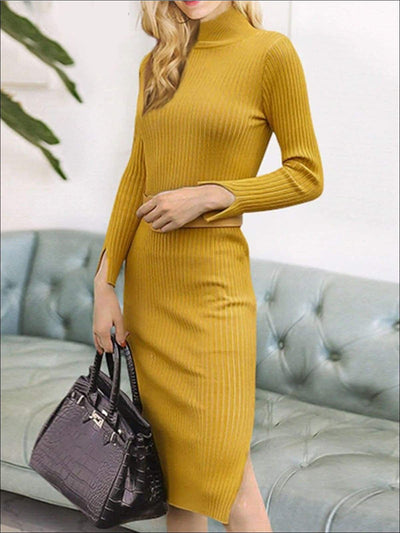 Womens Fashion Knit Bodycon Belted Sweater Dress - Womens Fall Dresses