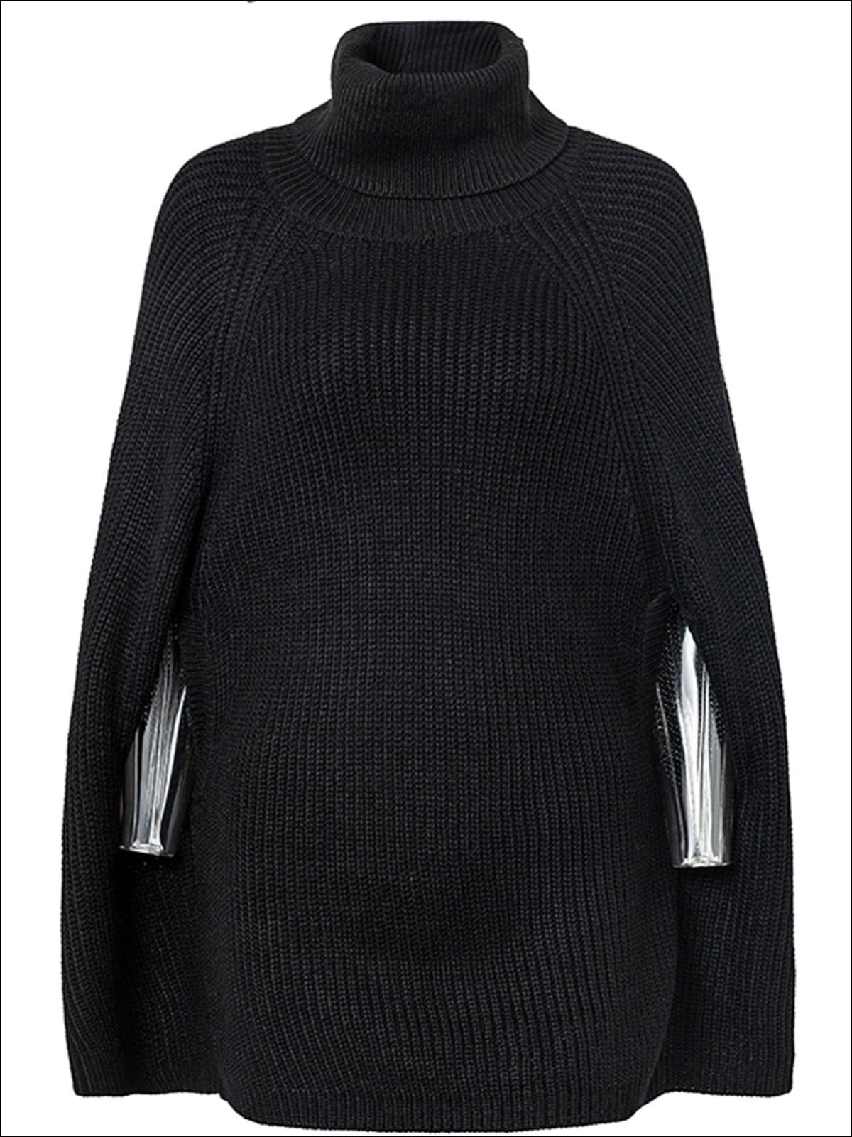 Womens Fashion Knit Casual Cloak Sweater - Black / One Size - Womens Fall Outerwear