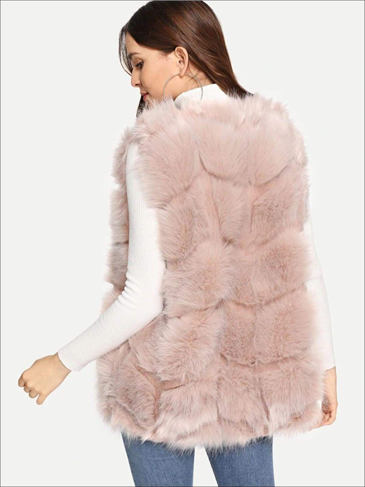 Womens Fashion Open Front Deluxe Faux Fur Vest - Womens Fall Outerwear