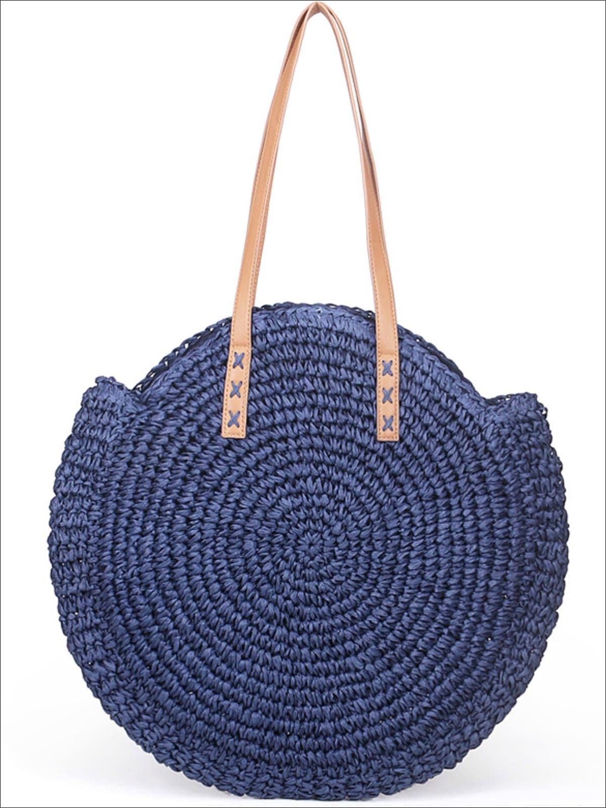 Womens Fashion Oversized Bohemian Straw Shoulder Bag - Blue - Womens Accessories