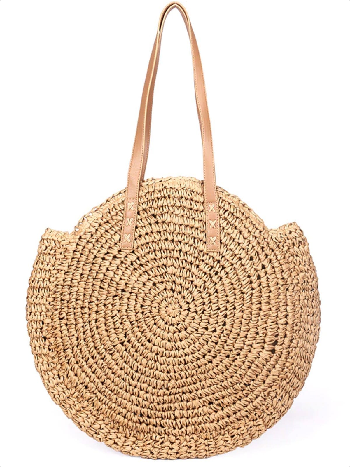 Womens Fashion Oversized Bohemian Straw Shoulder Bag - Brown - Womens Accessories