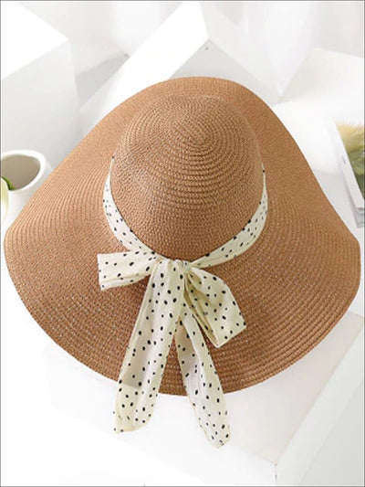 Womens Fashion Straw Hat With Printed Ribbon - Brown - Womens Accessories