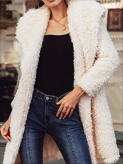 Womens Fashion Turn-Down Collar Faux Fur Coat - Womens Fall Outerwear