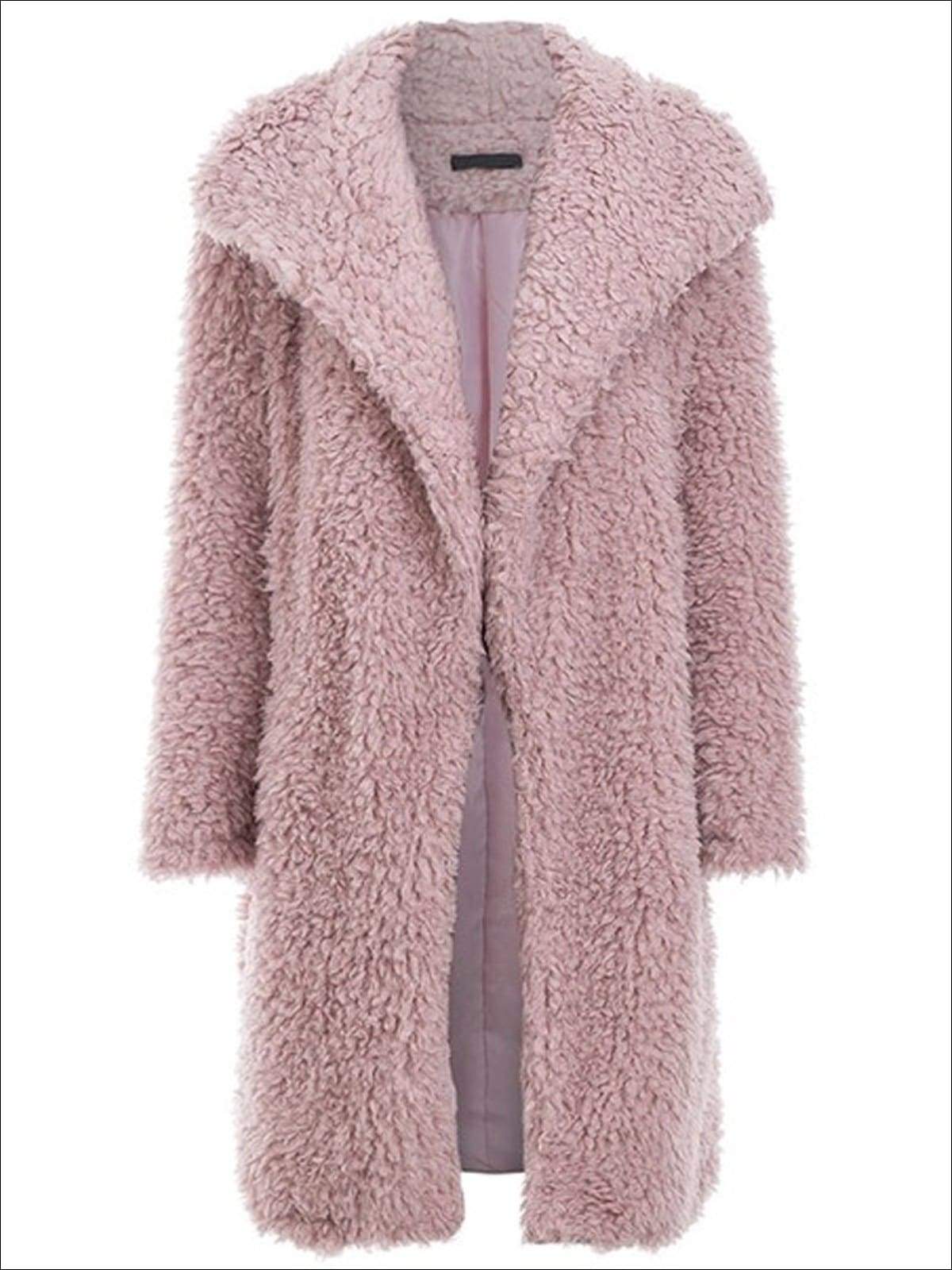 Womens Fashion Turn-Down Collar Faux Fur Coat - Pink / S - Womens Fall Outerwear