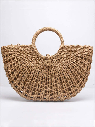 Womens Fashion Wicker Retro Beach Handbag - Brown - Womens Accessories